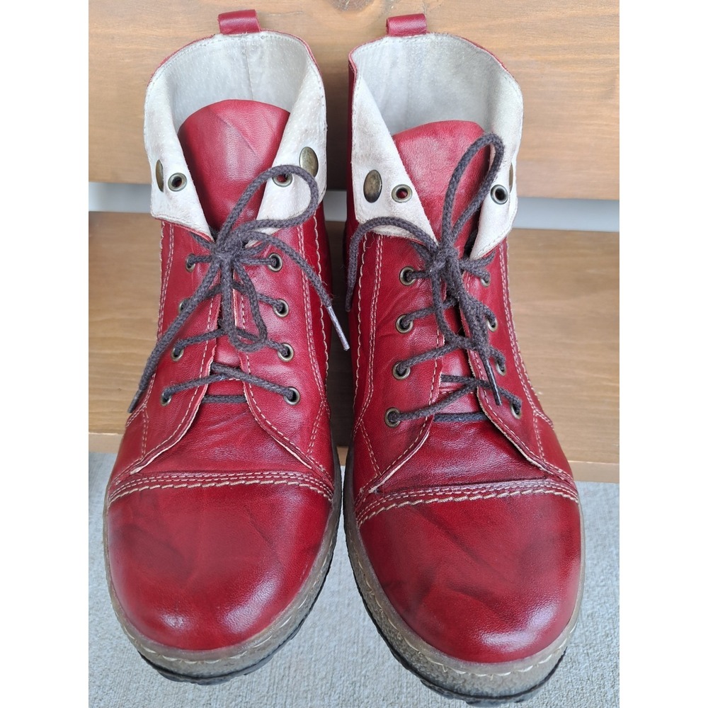V-Italia Women's Red Water-Resistant Leather Lace-up Flat Ankle Boots 8.0 EU 39 - Picture 7 of 16
